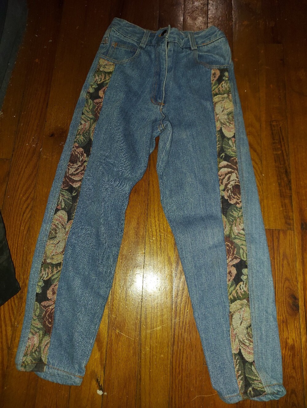 Kids Blue Denim Jeans with Floral Side Panels